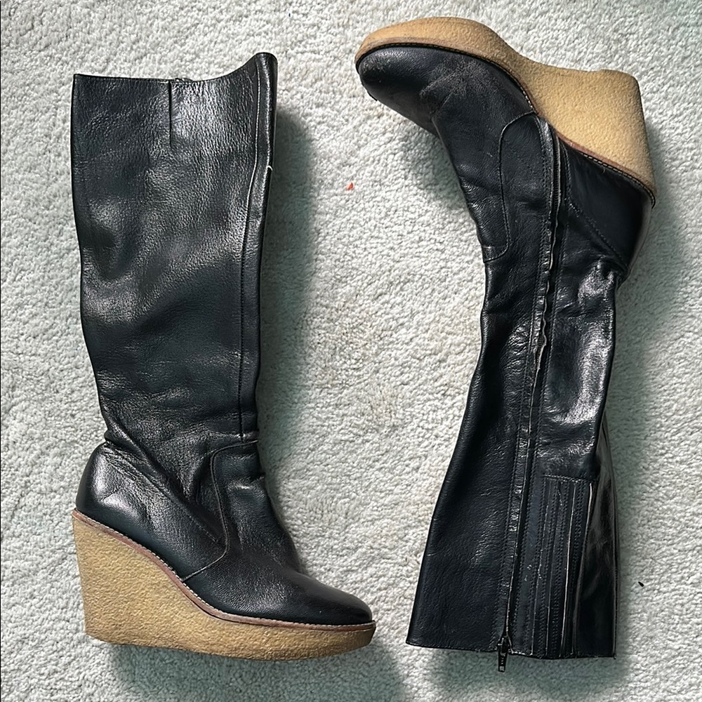 Black Leather Wedge Boots